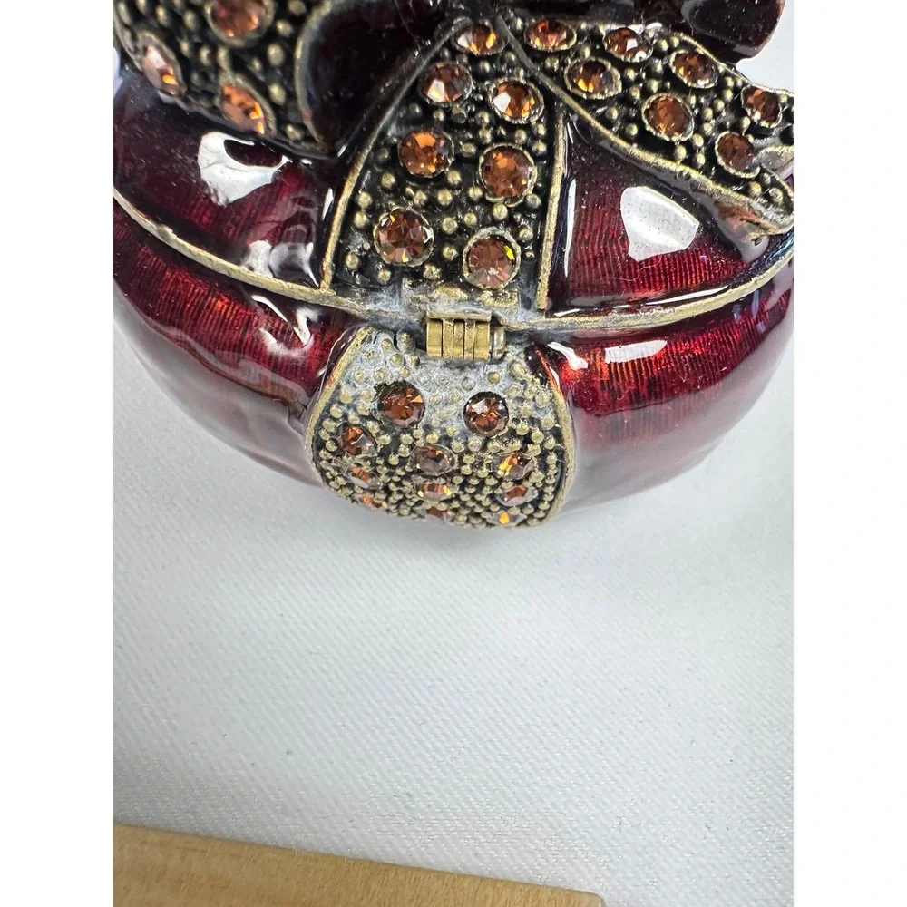 Round Burgundy Trinket Jewelry Box with Rhinestone Bow Accent Display Decor‎